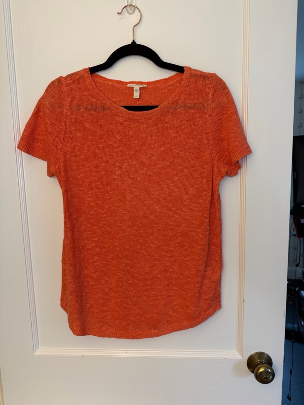 Eileen Fisher Orange Knit Organic Linen Cotton Crew Neck Top Women’s L/G